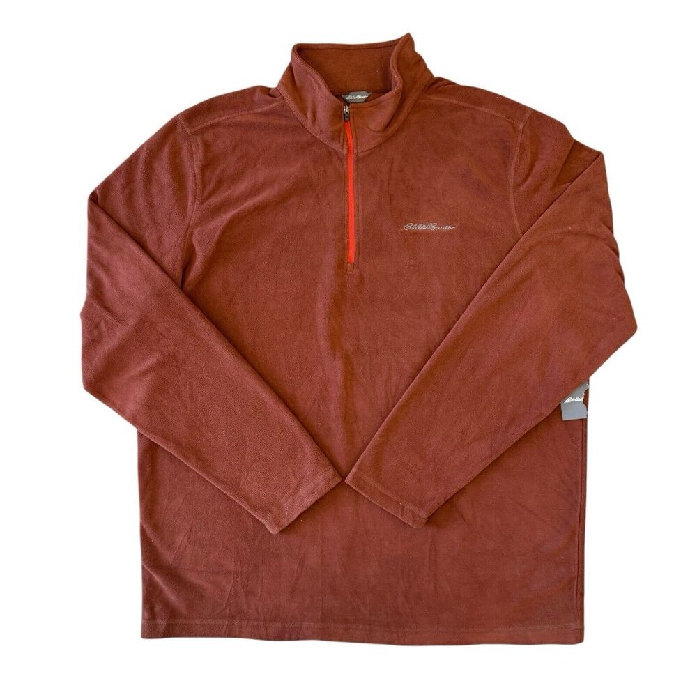Eddie Bauer Fleece 1/4 Zip Pullover Sweater Mens TXL Rust Brown